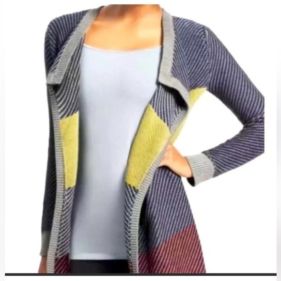 CAbi Style #467 Color Block Blanket Cardigan Sweater Gray & Navy Sz M - Picture 2 of 11